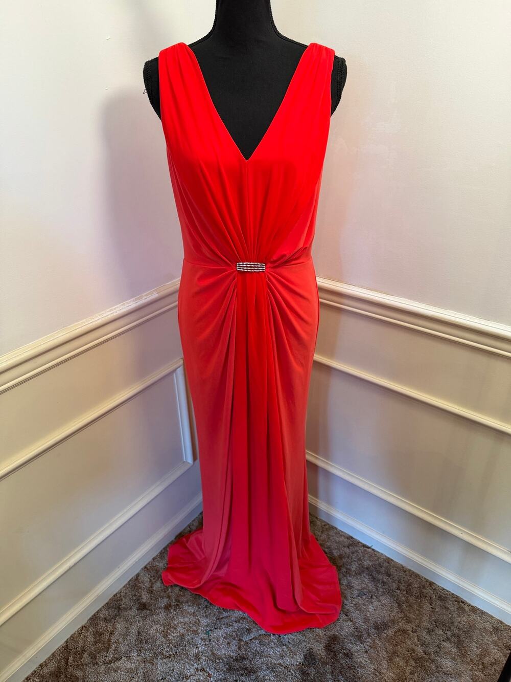 Lauren Ralph Lauren Vawlisa Orange Rhinestone Ruched Evening Gown Dress Formal